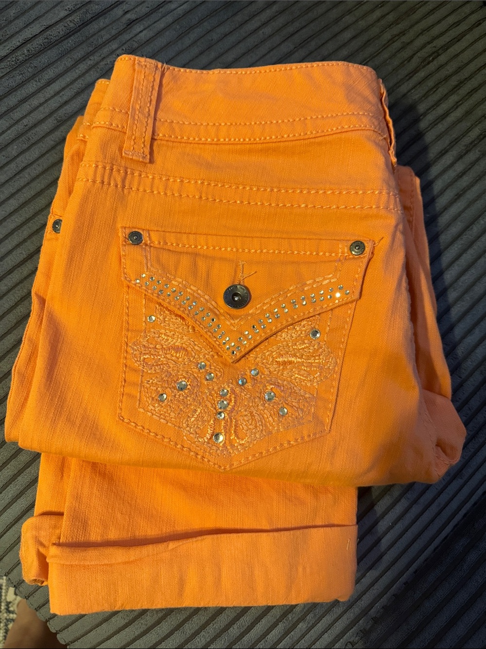 Nine West Bright Orange capris jeans with Butterfly Embellishment